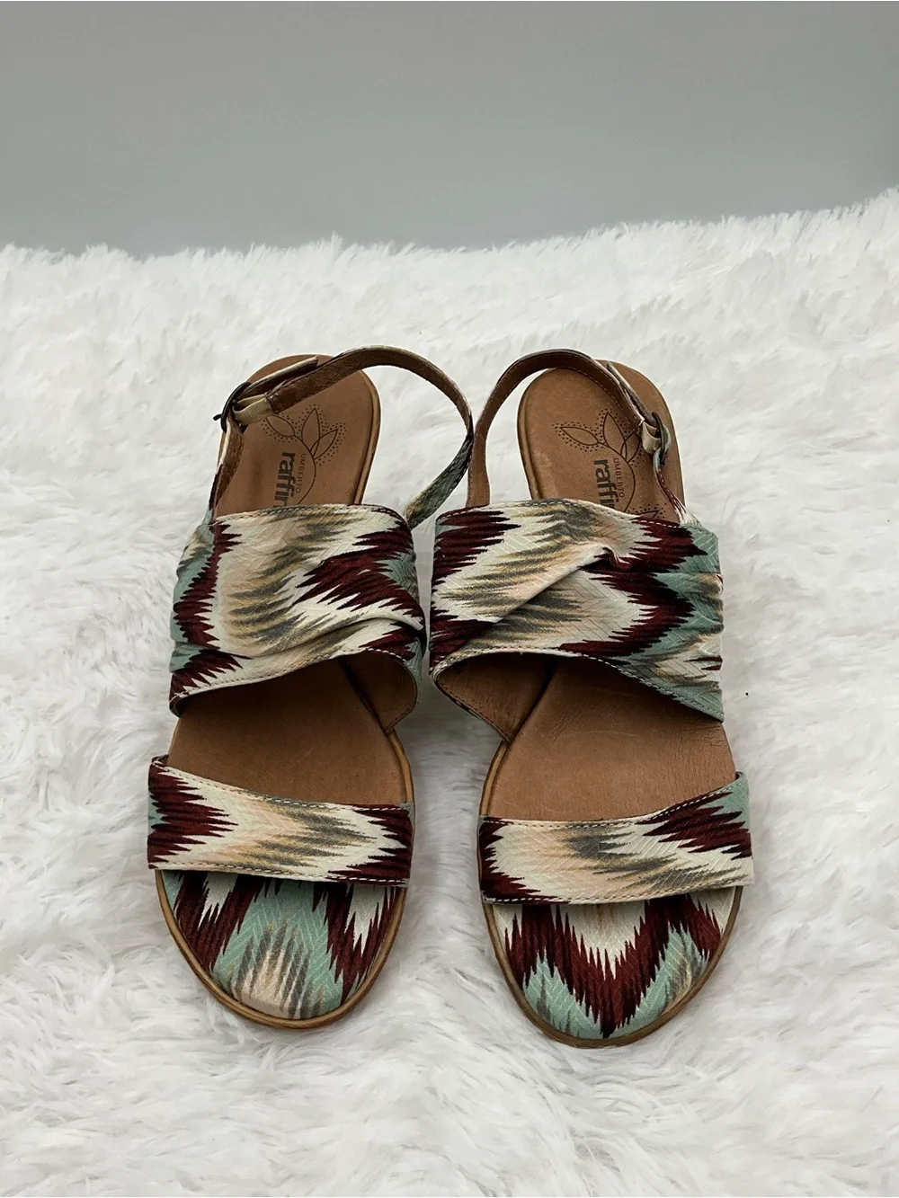 Umberto Raffini Wedge Size 37 (6.5) Multicolor Patterned Slingback Wedge Sandal